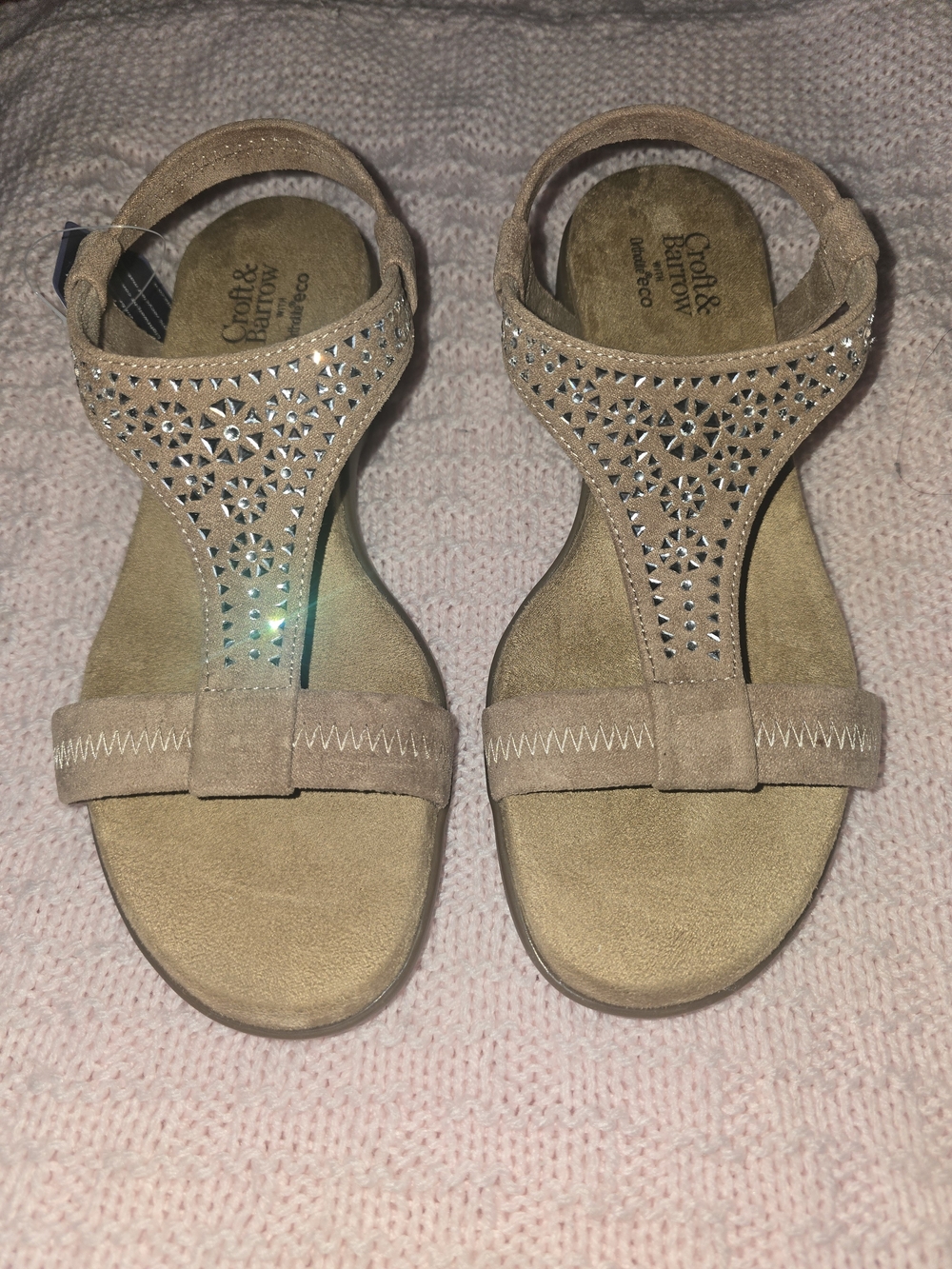 Croft & Barrow Ortholite Women’s Sandals Size 6 M Tan Rhinestone Comfort Slingba